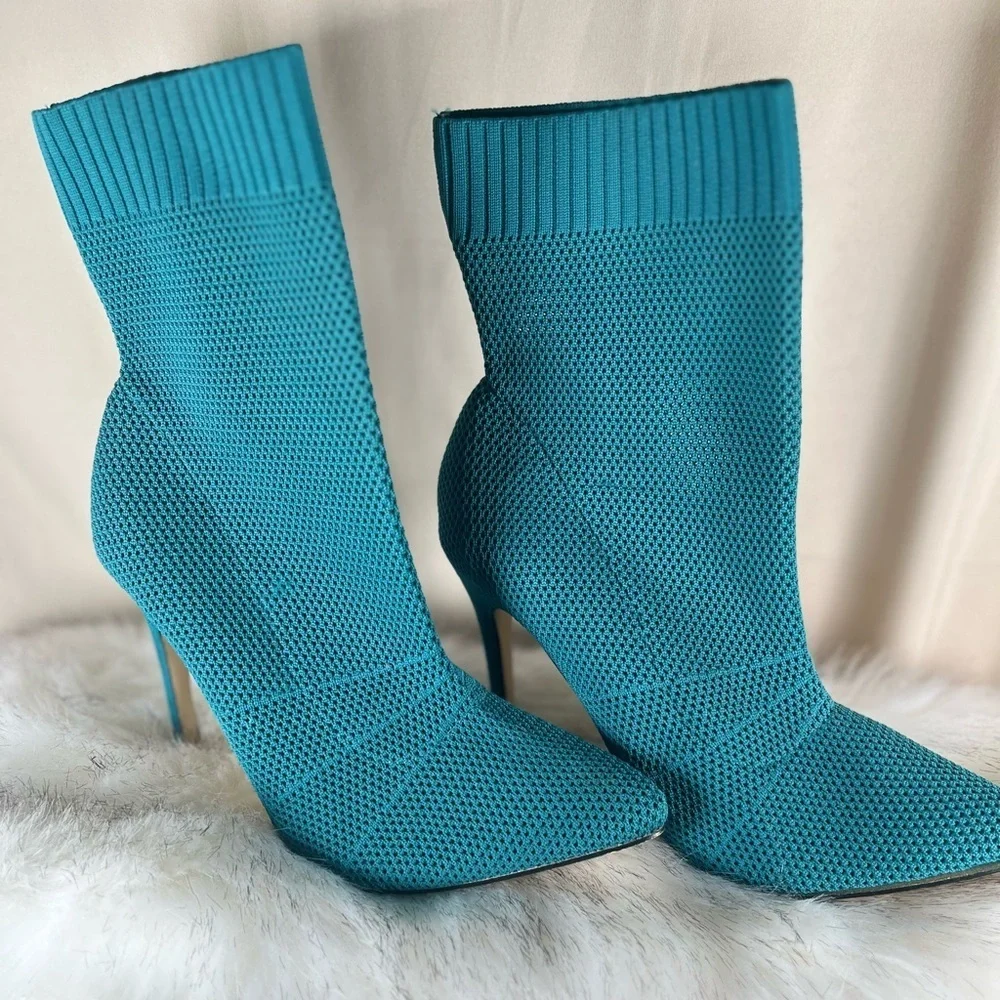 Teal Knit Stiletto Boots